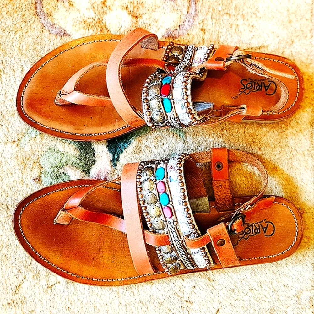 🔥 CARLOS 🔥 by Carlos Santana | Gold and Tan Bohemian Sandals | 8 (EUC)